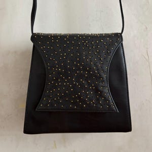 vintage 80s 90s Casadei black leather studded mini shoulder bag cross body bag party bag