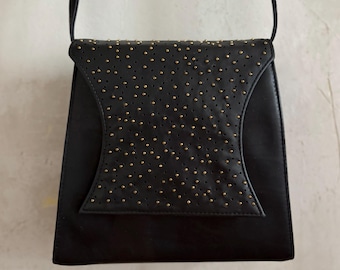 vintage Casadei black leather studded crossbody bag — 80s 90s classic