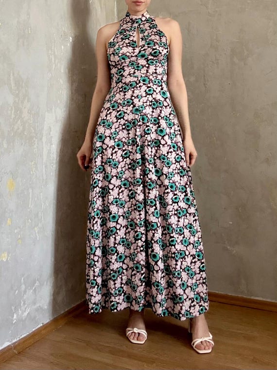 Vintage Floral Jersey Maxi Dress  70s Mod Hippie, Keyhole Neckline,  Sleeveless - Etsy Israel