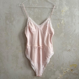 vintage 70s 80s rare La Perla rose pure silk embroidered teddy body romper lingerie