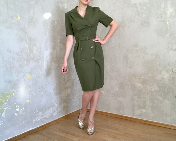 Buy Vintage 80s Military Style Khaki Green Safari Dress Online in India Etsy