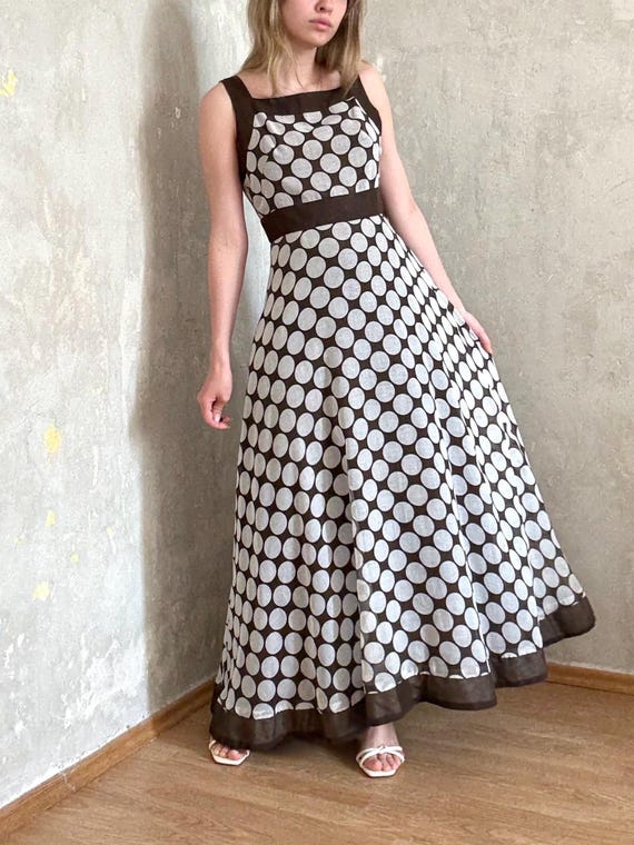 knee length dresses for ladies MINKPINK Chocolate Brown Polka Dot Cedar Spot Cross Back Maxi Dress