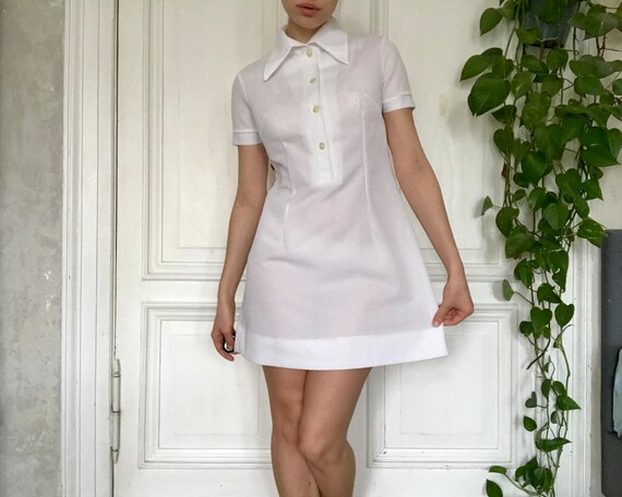 vintage 60s 70s mod white nylon mini tennis dress - image 2