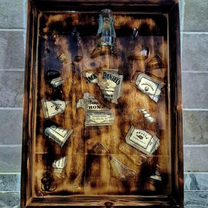 broken bottle art epoxy resin painting Jack Daniel&#39;s Honey bottle