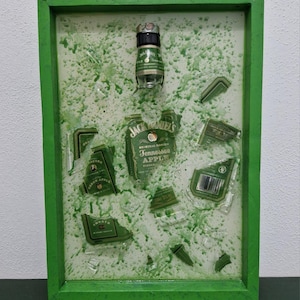 broken bottle art epoxy resin painting Jack Daniel&#39;s bottle