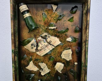 botella rota arte pintura resina epoxi botella amarga Montenegro