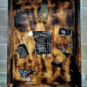 broken bottle art painting epoxy resin Jack Daniel&#39;s bottle
