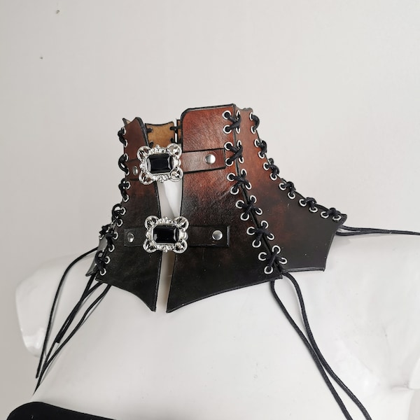 corset de cou choker gothique victorien medieval elfique gn larp heroic fantasy dark aristocracie sorcière vampire  cuir fait main steampunk