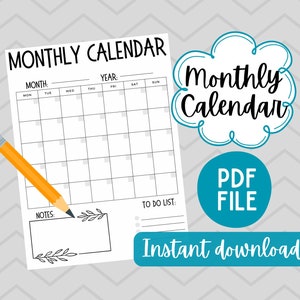 Simple Monthly Calendar, Minimalist Planning, Undated Calendar