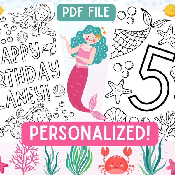 Personalized Mermaid Birthday Coloring Sheets