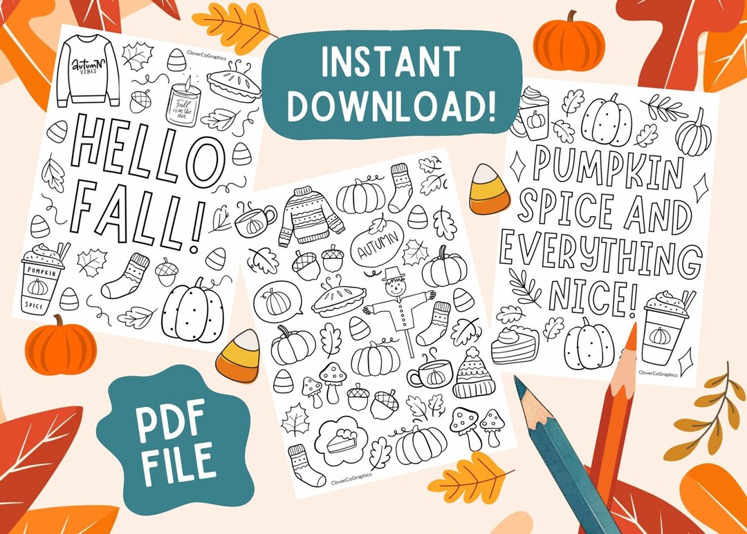Fall Coloring Pages, Autumn Coloring Pages - Etsy