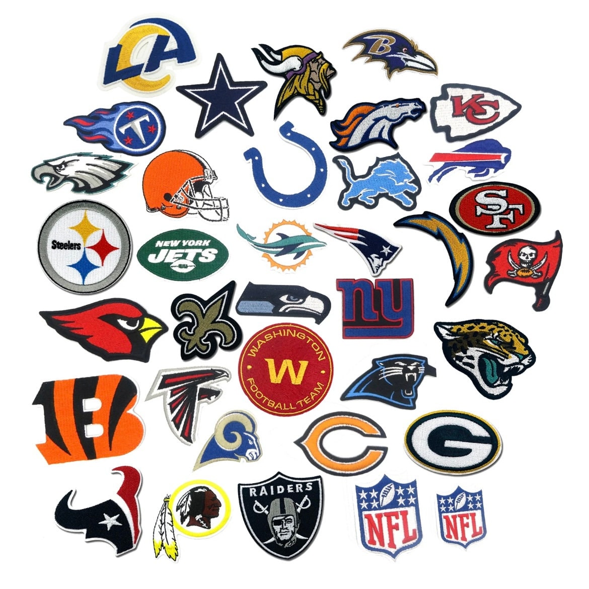 10 Pcs. American Football Teams NFL Fan Club Logo Iron on Patches Sewing  Embroidered H1.5 X W1.4 