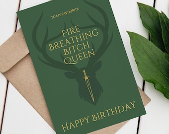 Fire Breathing Bitch Queen - Book Birthday Card - Bookworm Card - Romantasy - Throne of Glass Inspired Card