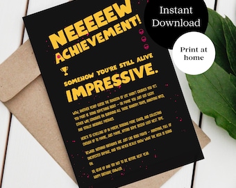 Dungeon Crawler Carl  - New Achievement - Birthday Card - Gamer Card - LitRPG - Bookish - print at home