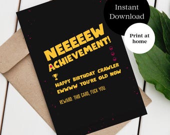New Achievement - Dungeon Crawler Carl - Birthday Card - Gamer Card - LitRPG - Bookish - print at home