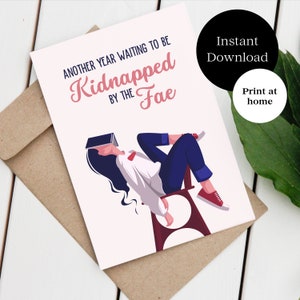 Kidnapped by the Feen - Geburtstagskarte mit Buch - Grußkarte zum Ausdrucken - Digitale Karte - Zuhause ausdrucken