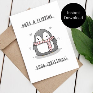 ¡Que tengas una feliz Navidad! - Tarjetas navideñas lindas - Tarjeta de pingüino - Tarjetas de regalo lindas - Tarjeta de felicitación imprimible