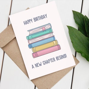 Réservez une carte d'anniversaire - Joyeux anniversaire, un nouveau chapitre commence ! - Carte rat de bibliothèque