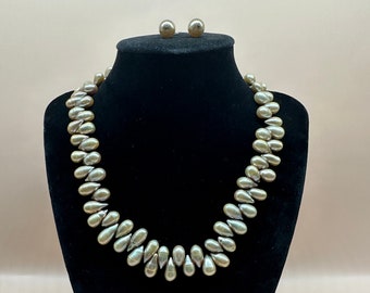 Vintage Natural Irregular Baroque Pearl Gold Necklace With Matching Pearl Silver Earrings