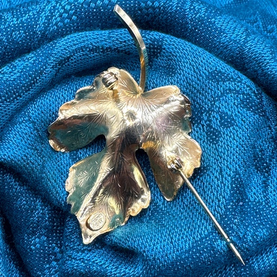 Vintage 12KT Gold Leaf Brooch Pin Freshwater Pear… - image 3