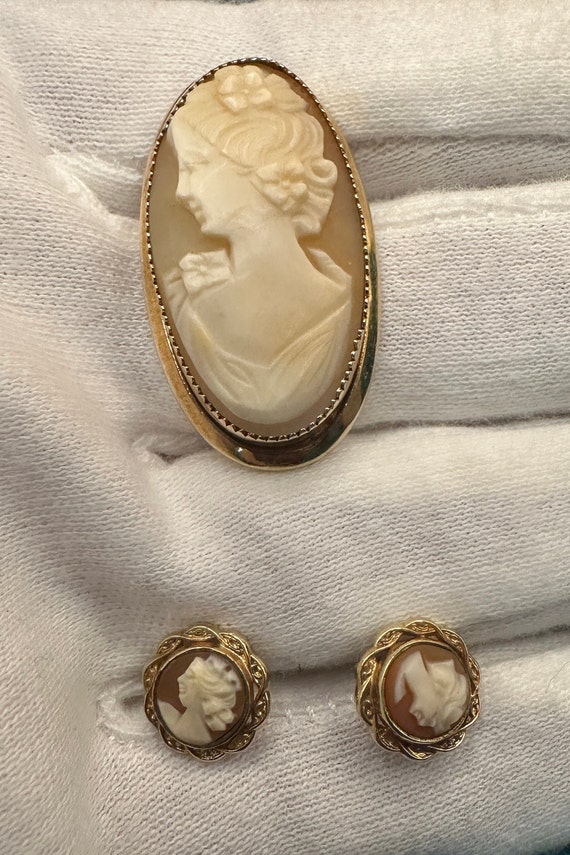 Vintage Victorian Style 12K GF Cameo & Earrings S… - image 4