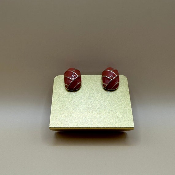 Vintage Coral Enamel Gold Tone Clip Earrings Mid-… - image 2