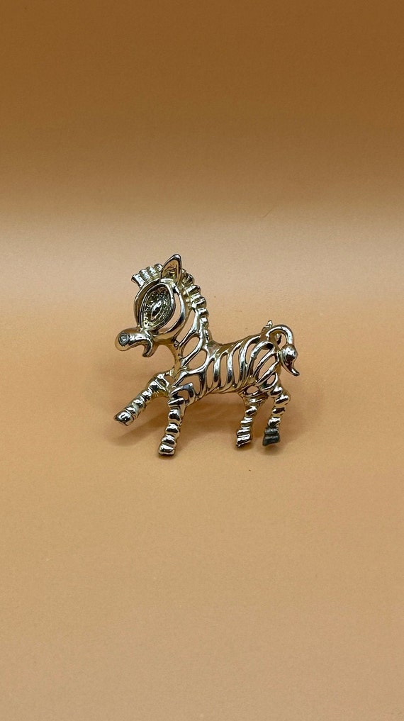 Vintage Zebra Brooch Pin Silver Gold Tone Sarah Co