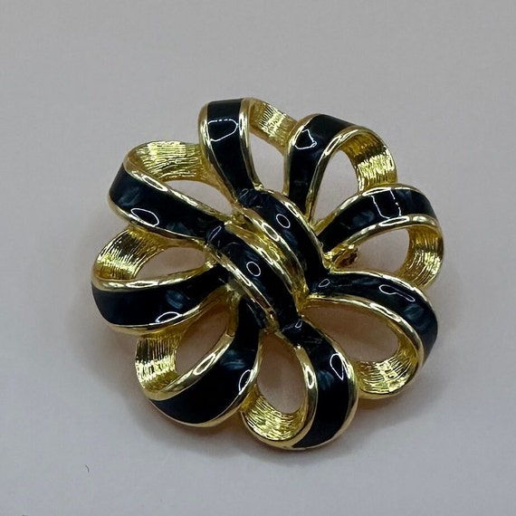 Vintage Art Deco Black Gold Bow Brooch Napier - image 2