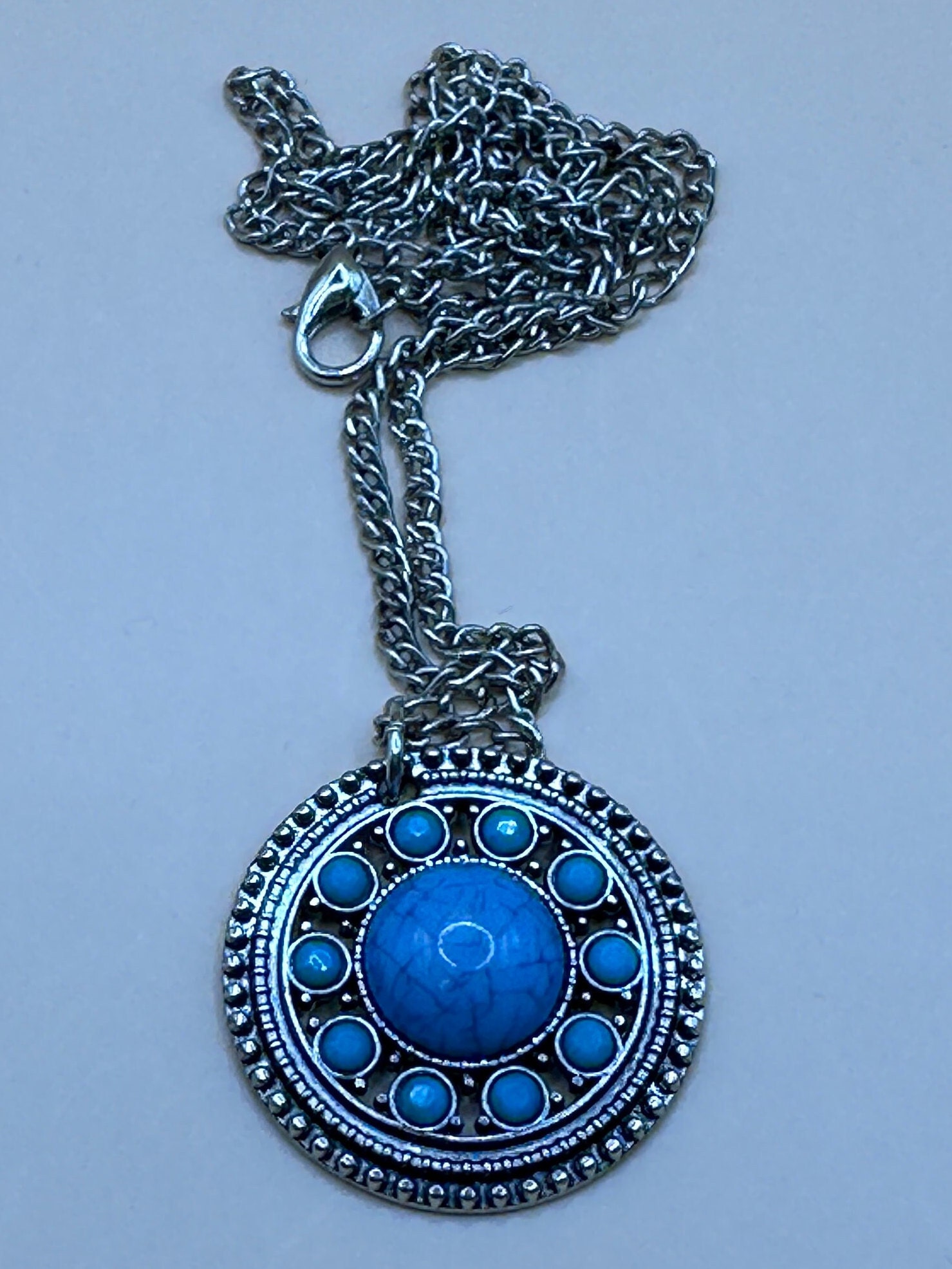 2pcs Western Turquoise Antique Silver Charm Medallions, Boho