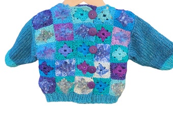 Granny Square Baby Sweater in Shades of Blues