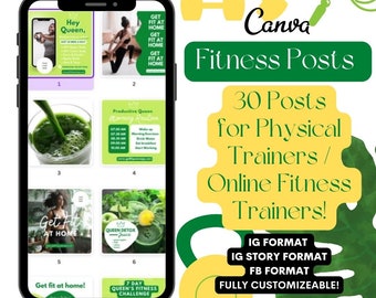 Content for Fitness Trainers & Online Fitness Apps - 30 FULLY CUSTOMIZABLE Posts!