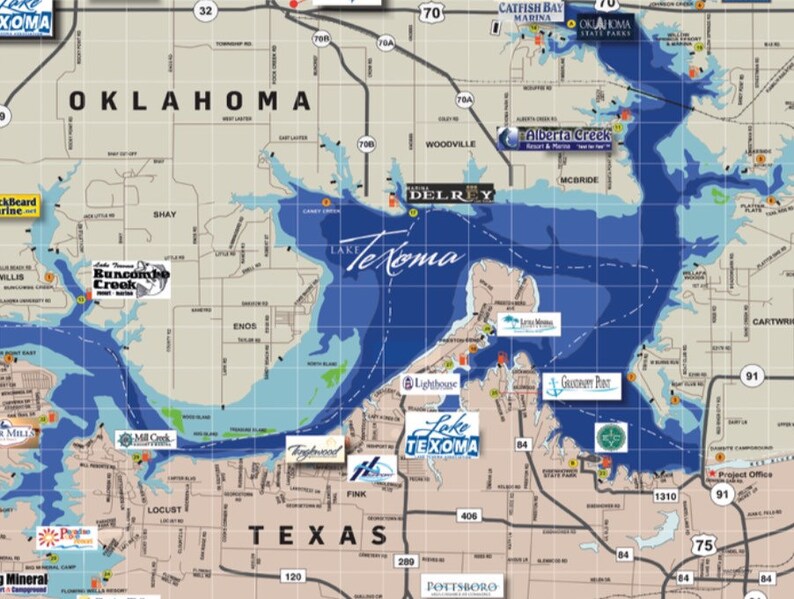 Lake Texoma Canvas Map Wall Art Map Texoma Various Sizes Etsy