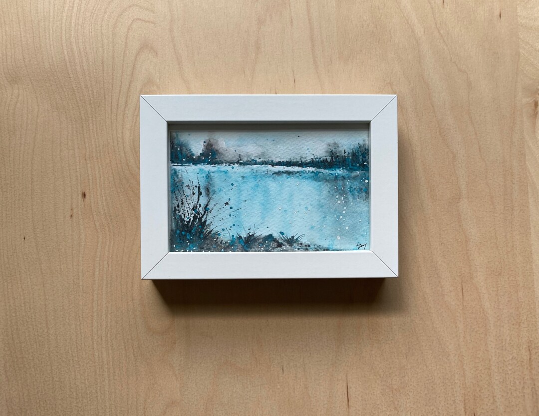 Framed Hand-painted Original Watercolor Painting Winter Lake - Etsy