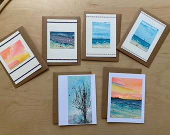 Set of 6 hand-painted original watercolor greeting cards - Beach