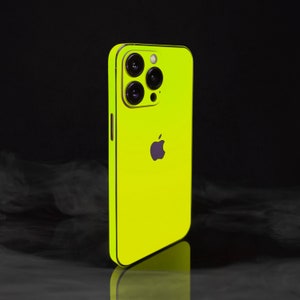 iPhone Neon Skin 3M Vinyl Full Wrap Skin for all iPhone Models Yellow, Back + Frame