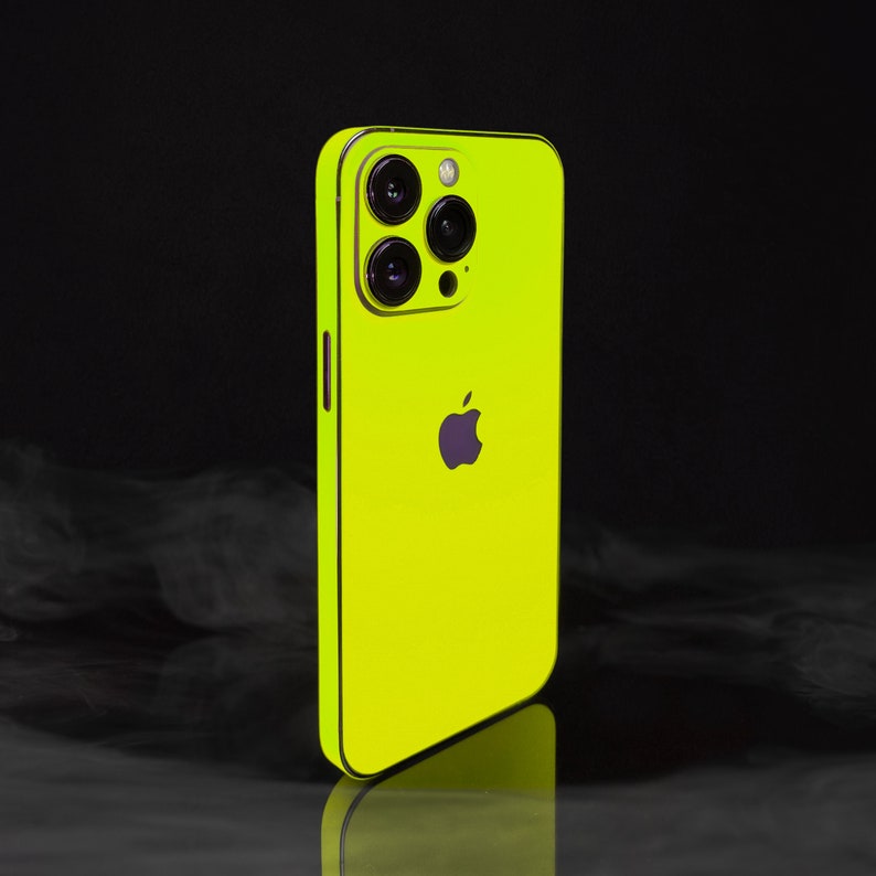 iPhone Neon Skin 3M Vinyl Full Wrap Skin for all iPhone Models Yellow, Back + Frame