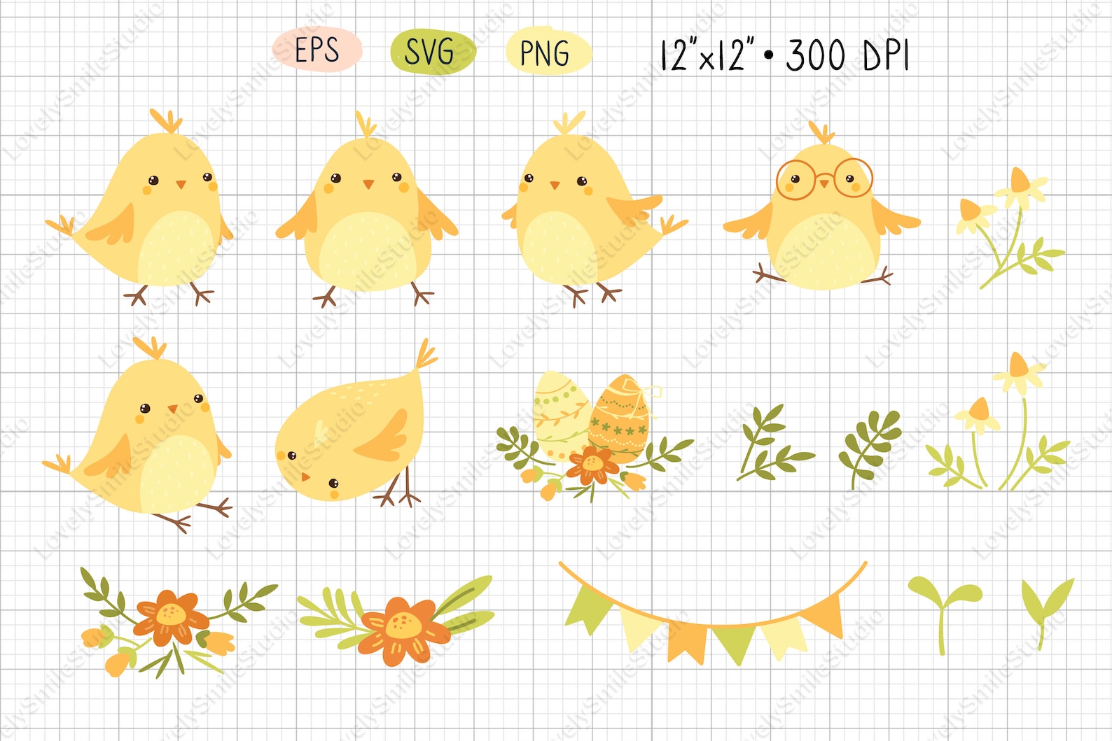 Cute Baby Chicks SVG, PNG, EPS Clipart Bundle. Cutting Files for Cricut ...
