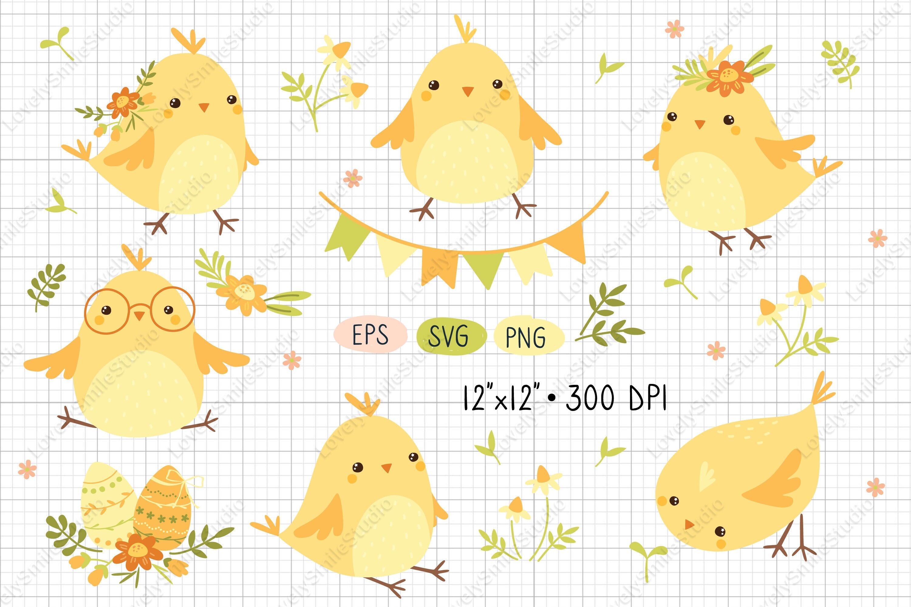 Cute Baby Chicks SVG, PNG, EPS Clipart Bundle. Cutting Files for Cricut ...