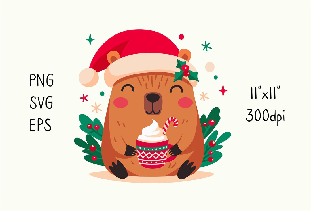 Lindo capibara navideño PNG, SVG, EPS clipart. Descarga digital para ...