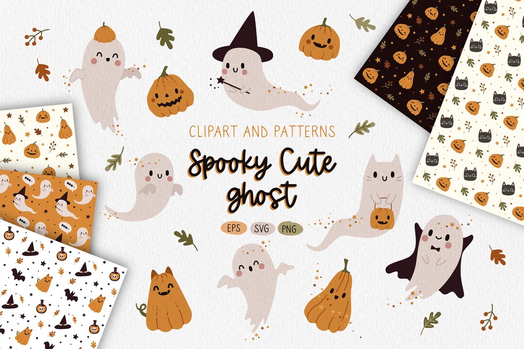 Spooky Cute Halloween Collection. Ghosts and Pumpkins Svg, Png, Eps ...