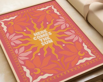 Here Comes The Sun Print: 70s Retro Bohemian Wall Art