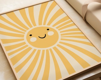Sun With A Smile Print: Positive Yellow Sunshine Wall Art