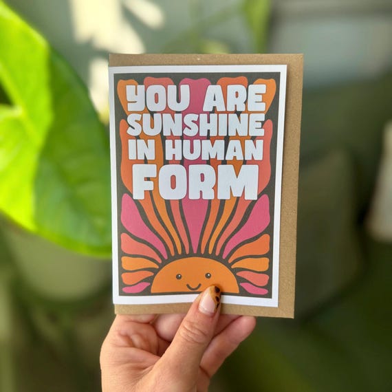 You Are Sunshine Card | Retro Encouragement Greeting Card | Positive Affirmation | Uplifting Friendship, Thinking of You, Boho Sun Card