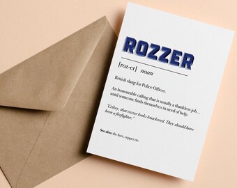 Police Officer Card | Rozzer Greeting Card | Funny British Slang Police Card | Dictionary Definition Style |