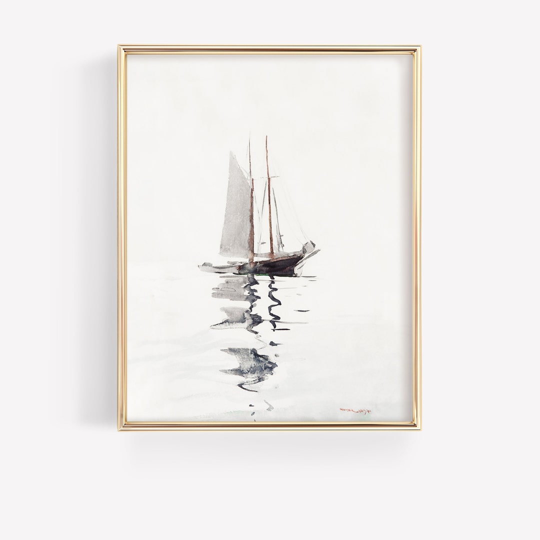 Black and White Watercolor Sailboat | Digital Wall Art PRINTABLE ...