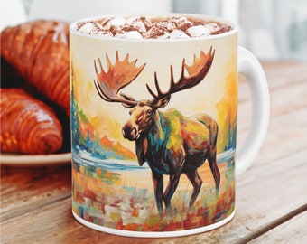 Majestic Moose in Autumn | Ceramic Mug | Oil Painting Style