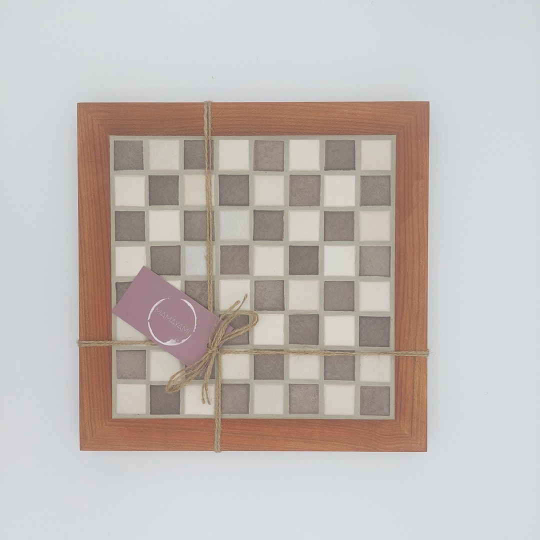 Porcelain Stoneware Chessboard Mosaic in Cherry Wood Frame Etsy