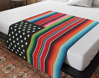 Mexican Serape Blanket | American Flag Fleece Tapestry