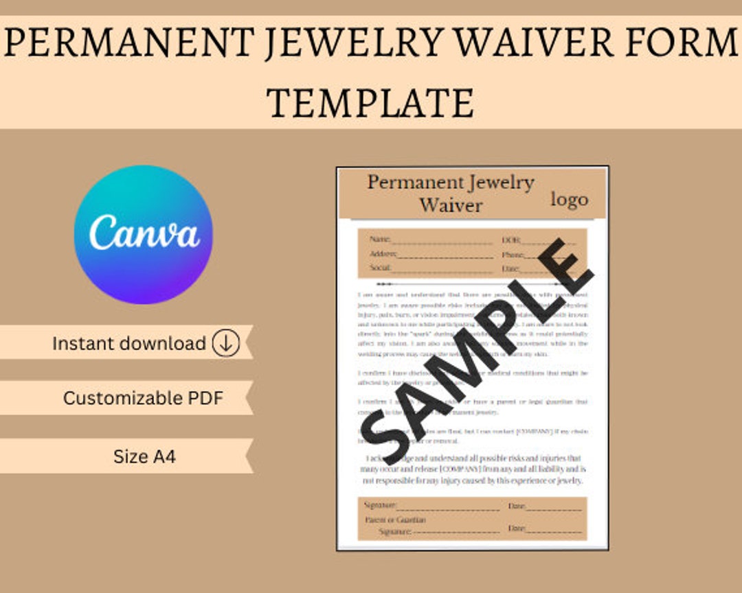 Permanent Jewelry Consent Waiver Canva Customizable Etsy