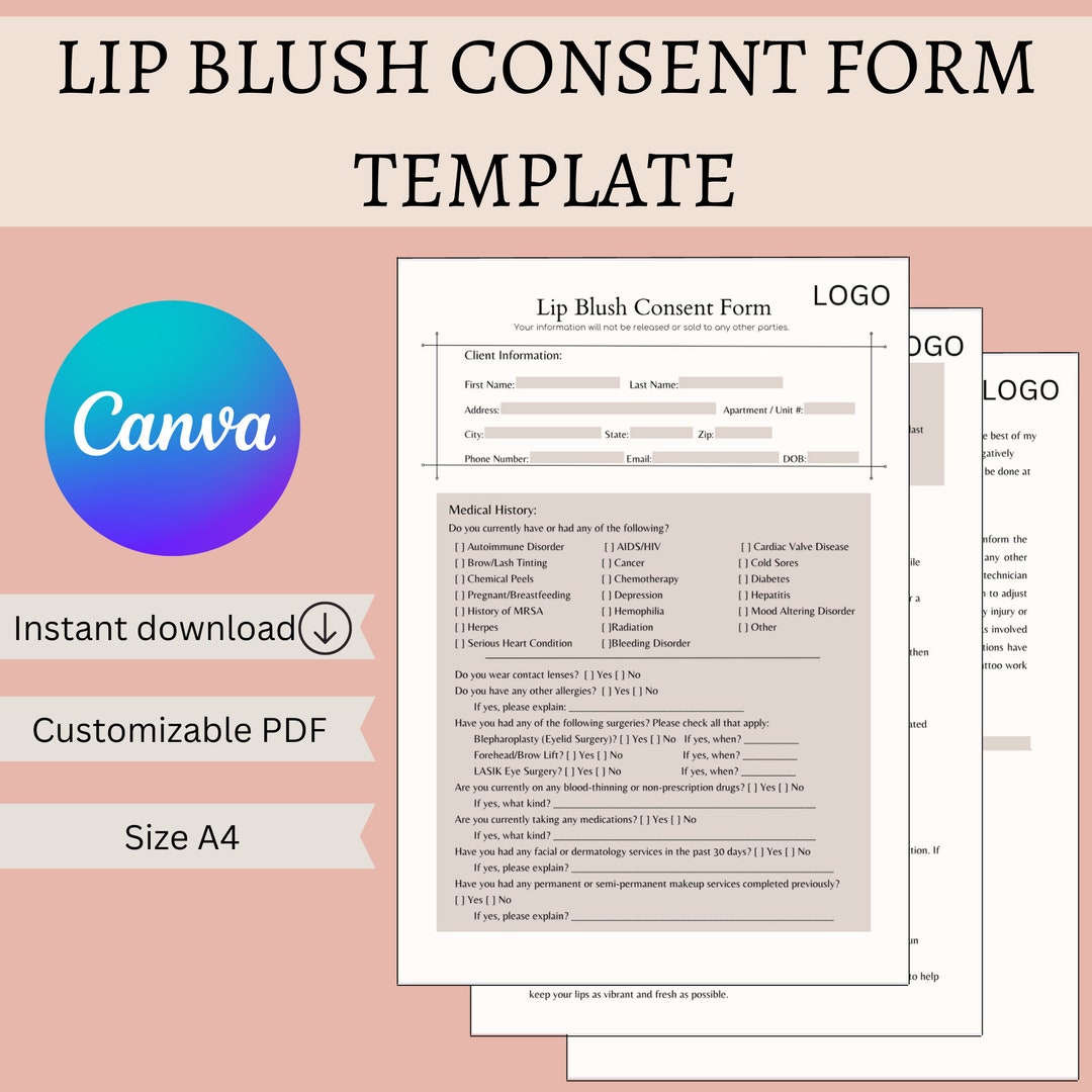 Lip Blush Consent Waiver Form Canva Customizable - Etsy